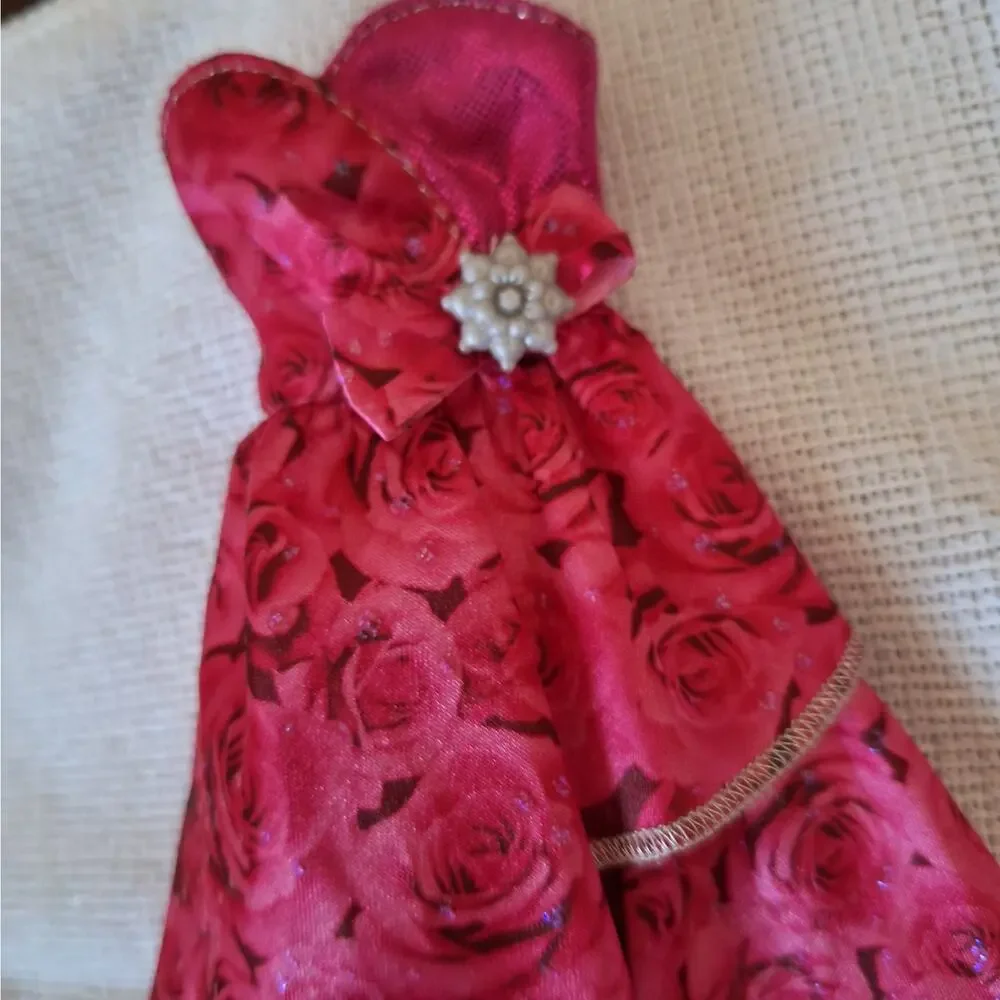 Barbie Doll Clothes Hot Pink Rose Floral High-Low Evening Gown Dress Glitter Gem